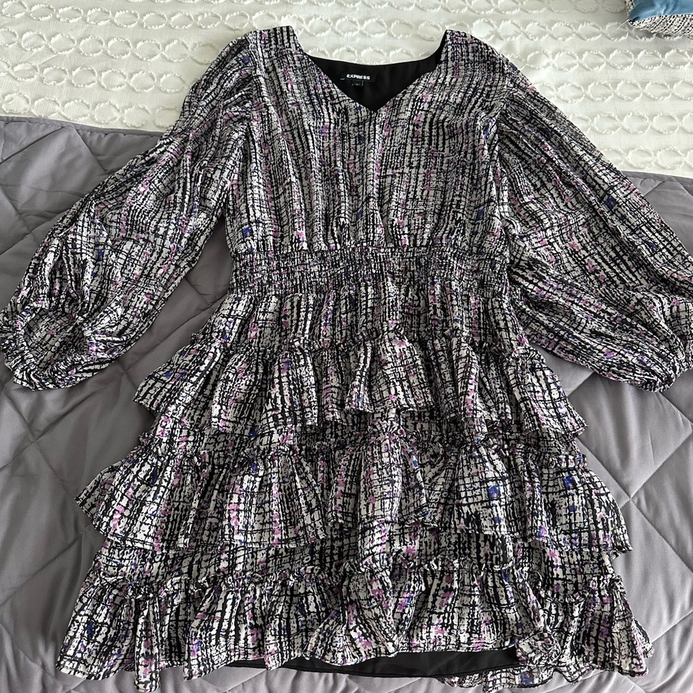 Express Black and White Dress with Pink and Blue Accents